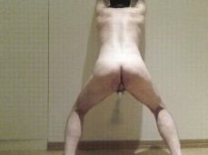 Straight hairy guy with huge butt plug and leather tail in ass gif