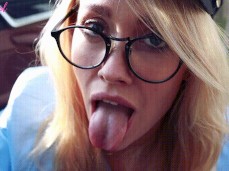 Cute blonde swallows a big load gif