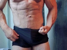 Flexing and posing makes bodybuilder's cock hard 0005-1 4 bulge gif
