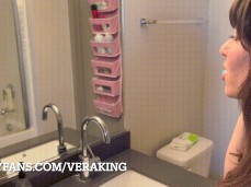 girl brushes cock to cum in her mouth gif