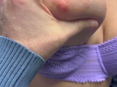 pulling her boobs out of her bra and squeezing them gif
